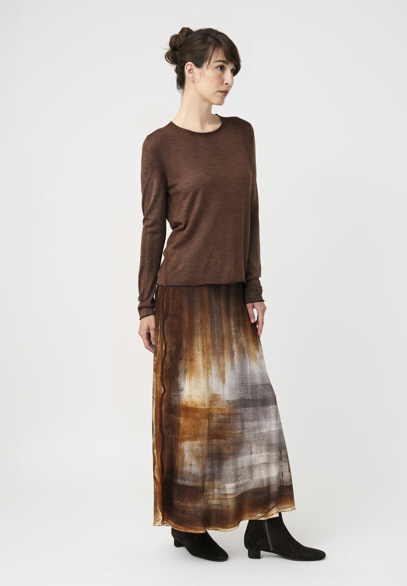 Avant Toi Silk Hand-Painted Skirt in Antilope Brown Murales