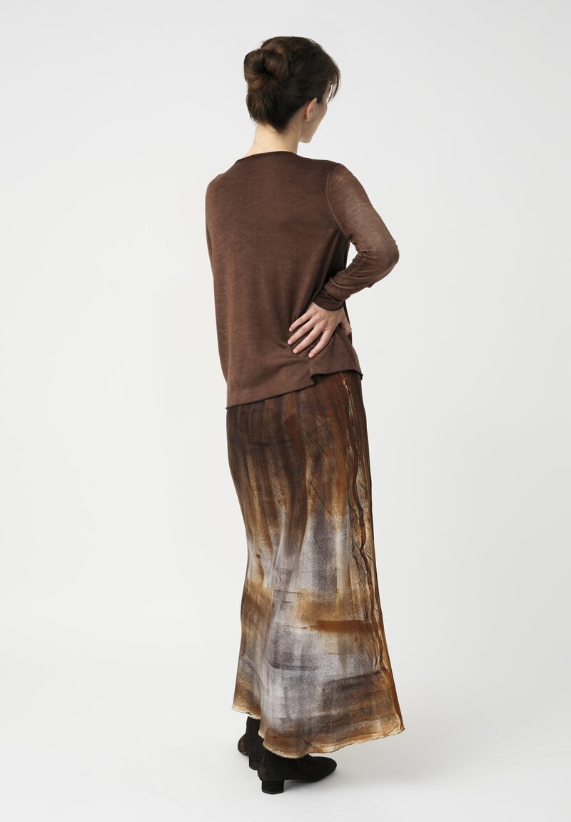 Avant Toi Silk Hand-Painted Skirt in Antilope Brown Murales