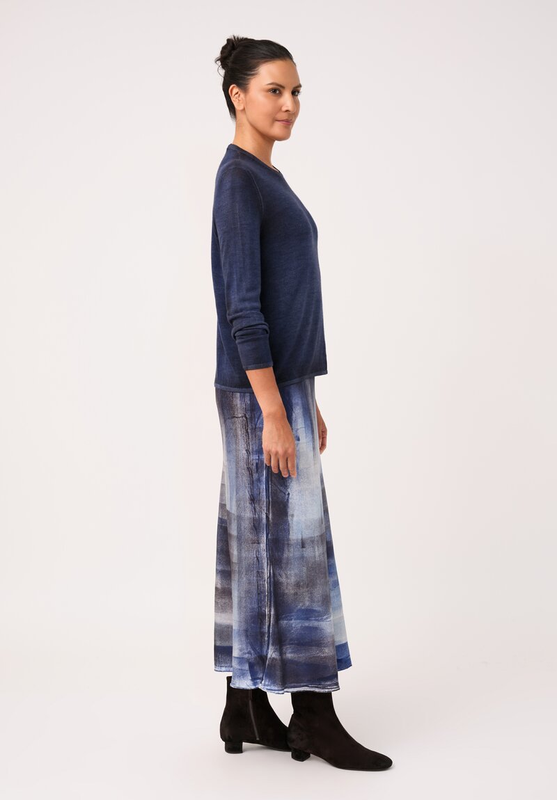 Avant Toi Hand-Painted Silk Skirt in Midnight Blue Murales