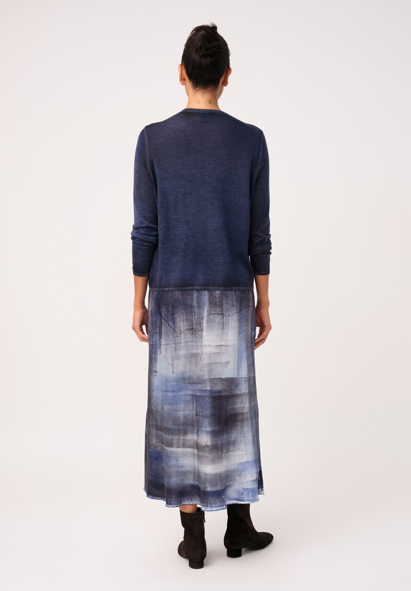 Avant Toi Hand-Painted Silk Skirt in Midnight Blue Murales