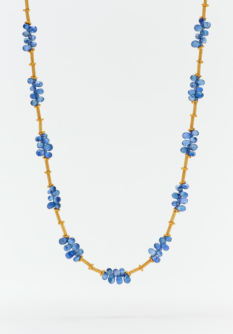 Greig Porter 18K Starburst Cylinders & Sapphire Briolette Beaded Necklace 16"