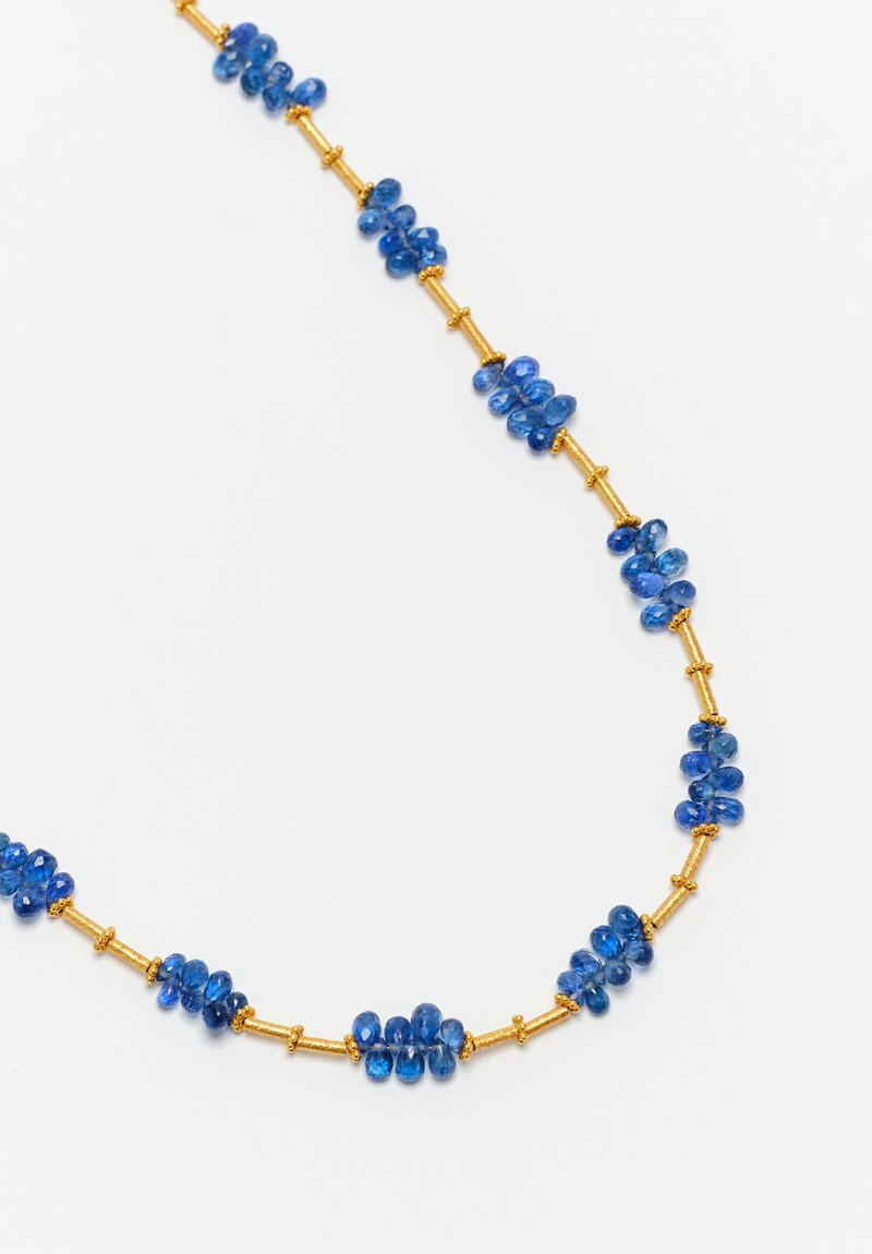 Greig Porter 18K Starburst Cylinders & Sapphire Briolette Beaded Necklace 16"
