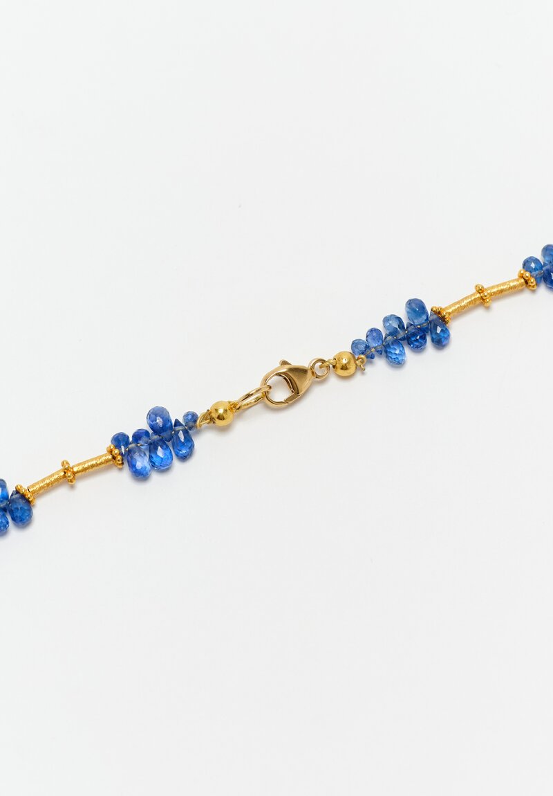 Greig Porter 18K Starburst Cylinders & Sapphire Briolette Beaded Necklace 16"
