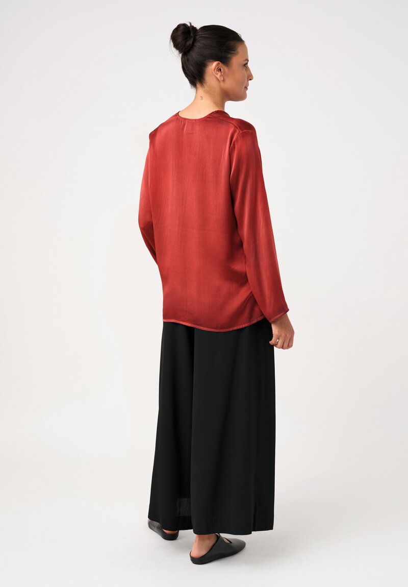 Avant Toi Hand-Painted Silk V-Neck Barchetta Top in Nero & Fuoco Red