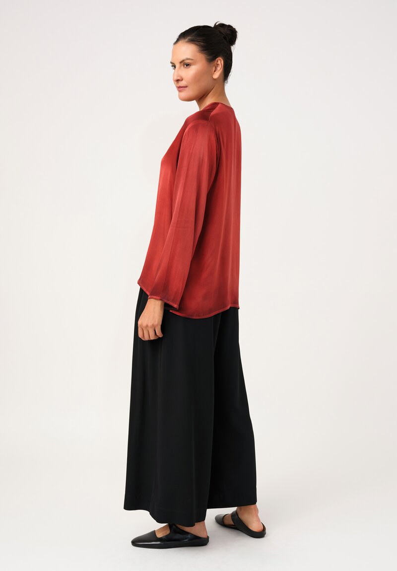 Avant Toi Hand-Painted Silk V-Neck Barchetta Top in Nero & Fuoco Red