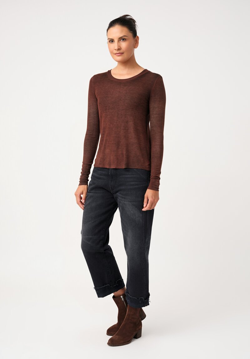 Avant Toi Ribbed Costina Top in Nero & Brownie Brown