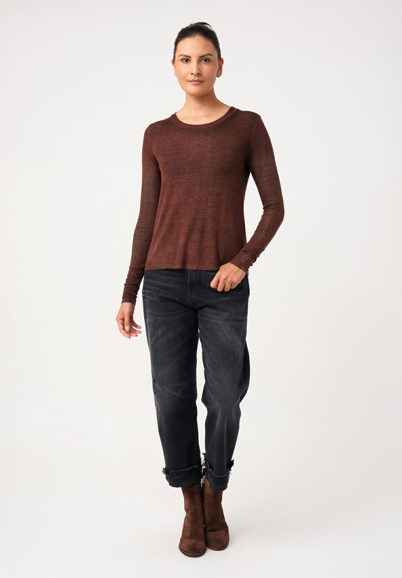 Avant Toi Ribbed Costina Top in Nero & Brownie Brown
