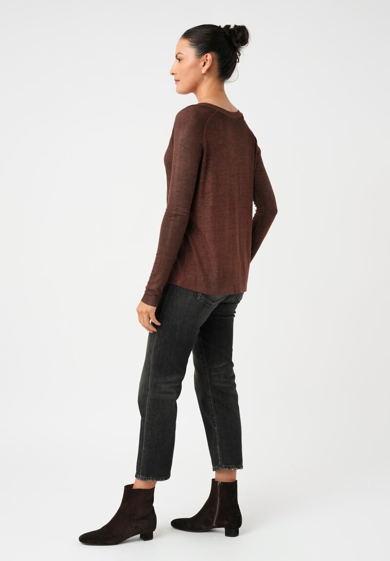 Avant Toi Ribbed V-Neck Costina Top in Nero & Brownie Brown