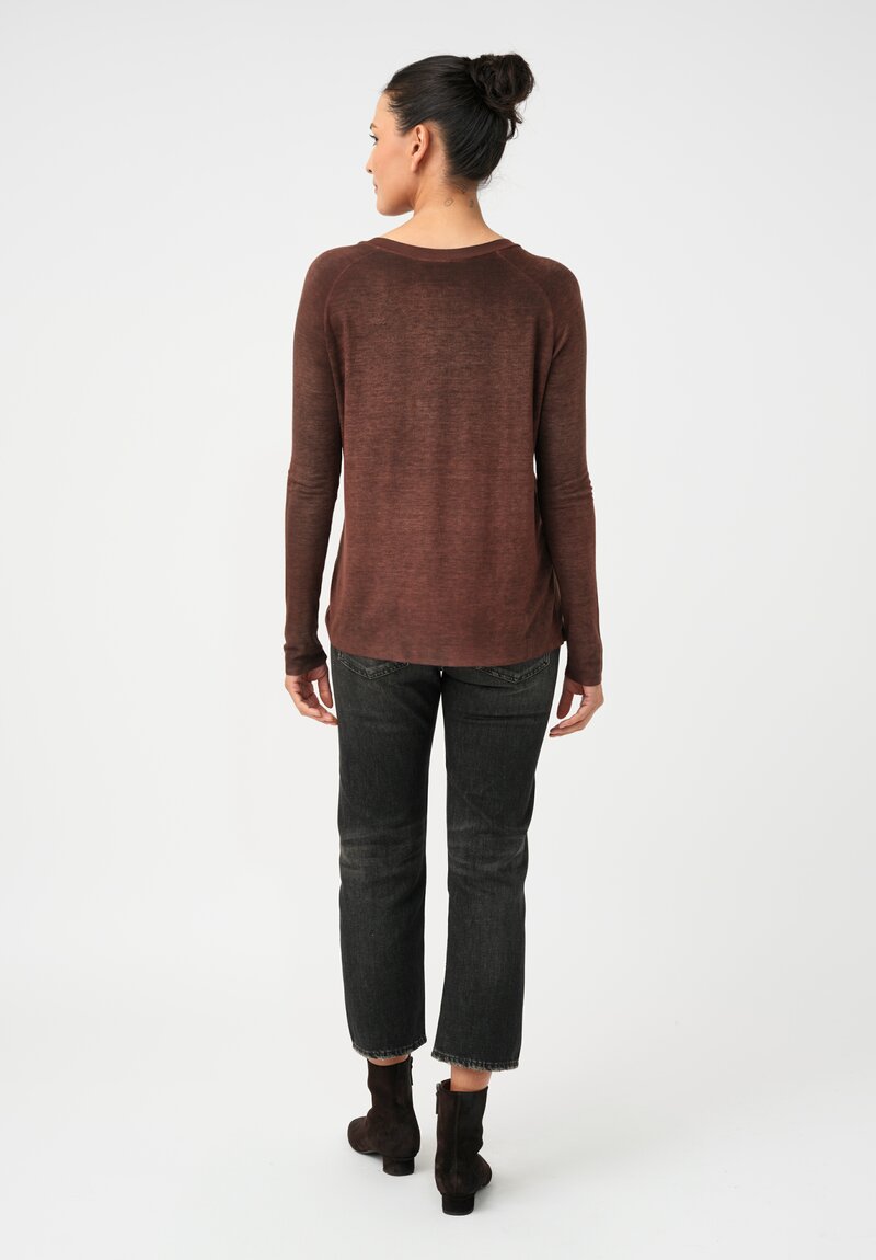 Avant Toi Ribbed V-Neck Costina Top in Nero & Brownie Brown