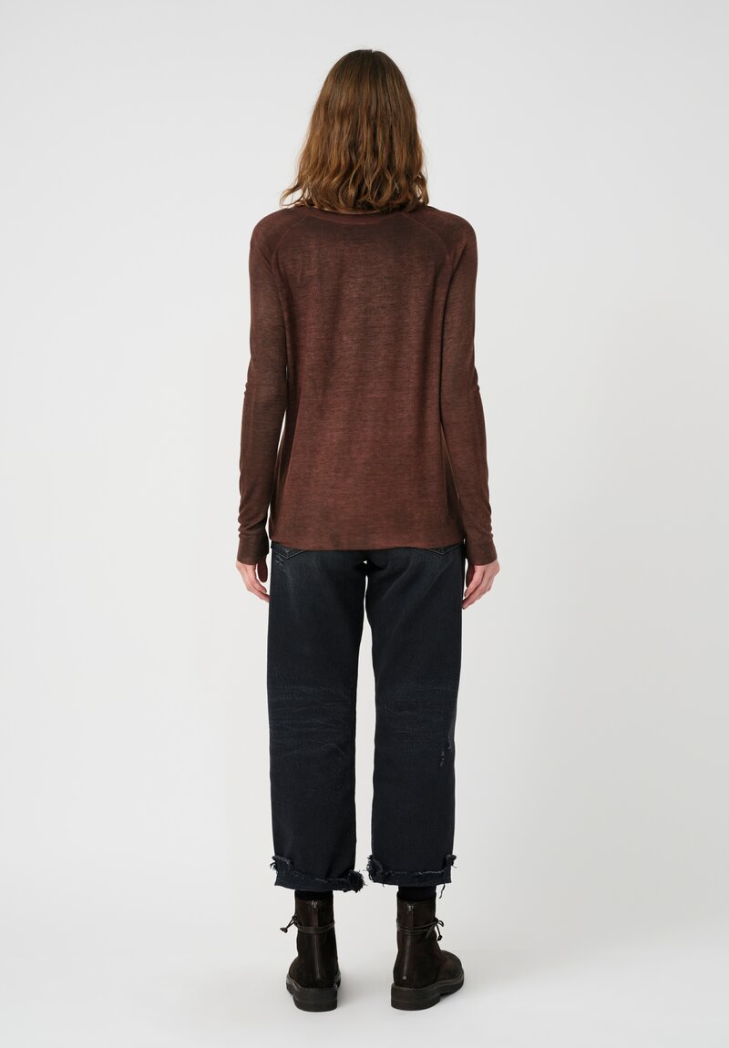 Avant Toi Ribbed V-Neck Costina Top in Nero & Brownie Brown