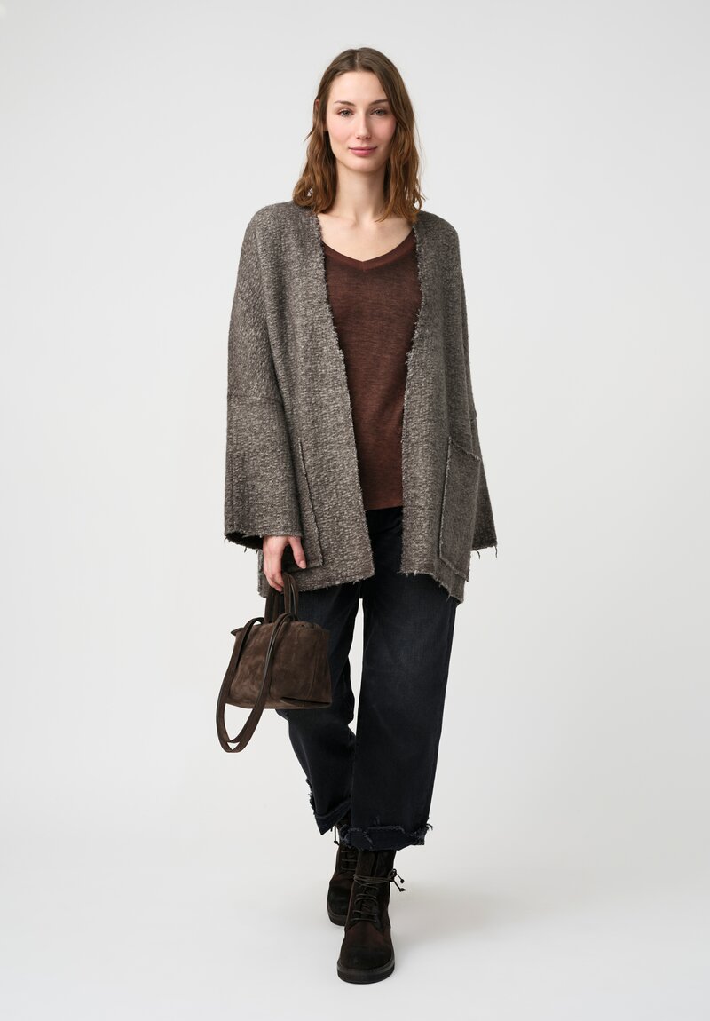 Avant Toi Ribbed V-Neck Costina Top in Nero & Brownie Brown