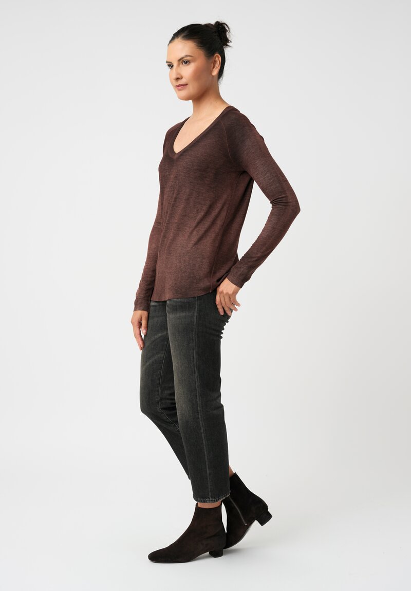 Avant Toi Ribbed V-Neck Costina Top in Nero & Moro Brown