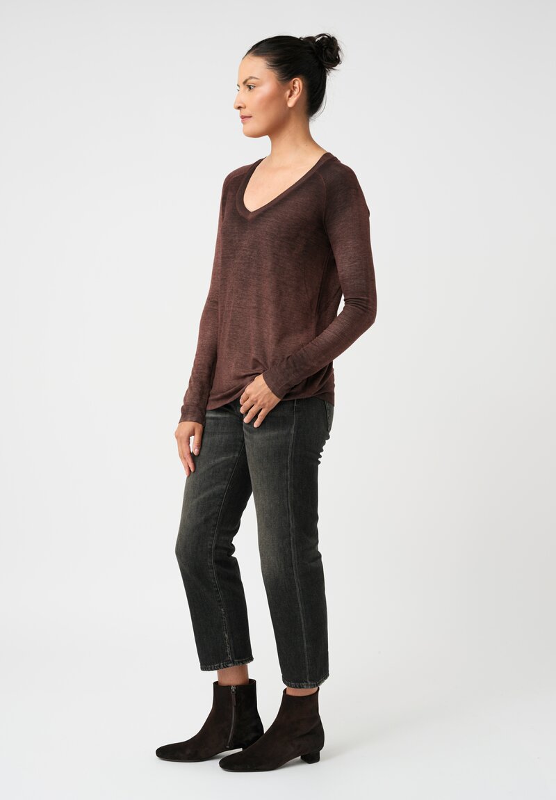 Avant Toi Ribbed V-Neck Costina Top in Nero & Moro Brown