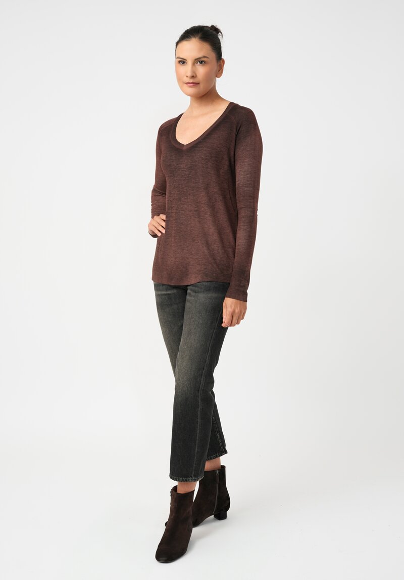 Avant Toi Ribbed V-Neck Costina Top in Nero & Moro Brown