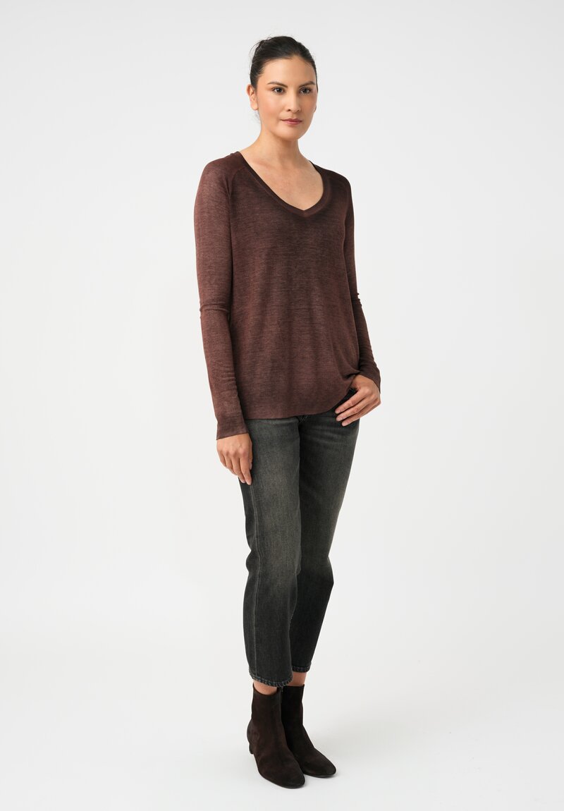 Avant Toi Ribbed V-Neck Costina Top in Nero & Moro Brown