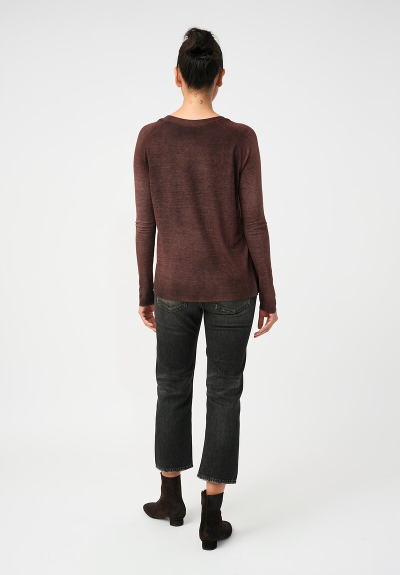 Avant Toi Ribbed V-Neck Costina Top in Nero & Moro Brown