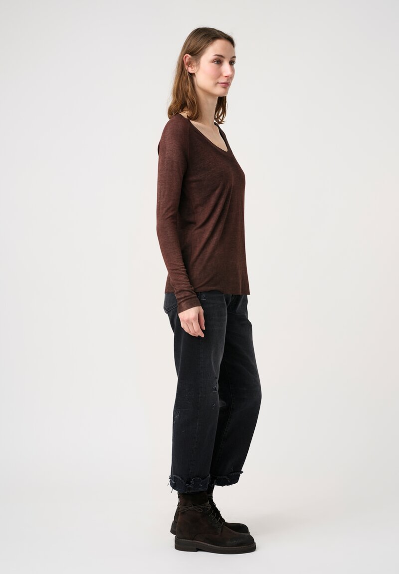 Avant Toi Ribbed V-Neck Costina Top in Nero & Moro Brown