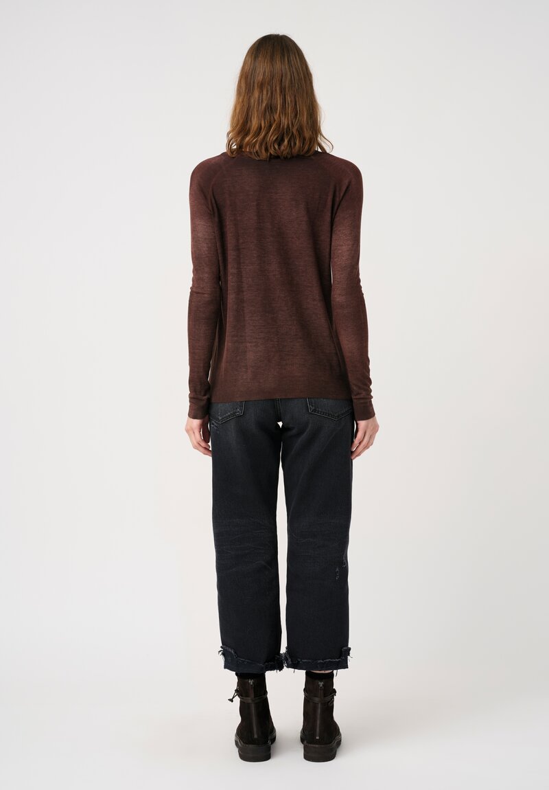 Avant Toi Ribbed V-Neck Costina Top in Nero & Moro Brown