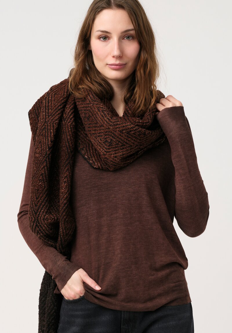 Avant Toi Ribbed V-Neck Costina Top in Nero & Moro Brown