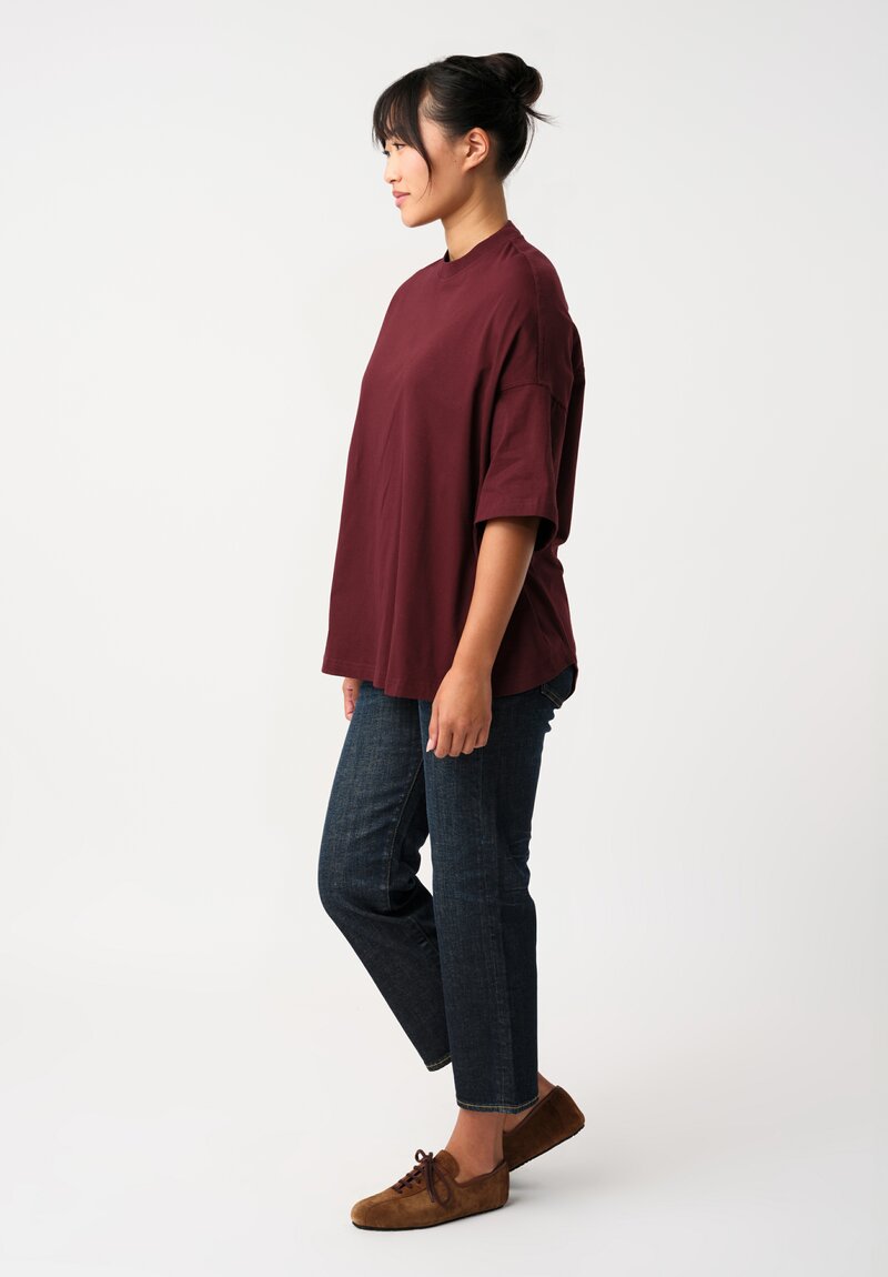 Plan C Knit Cotton Jersey Cut & Sew Boyfriend Tee in Burgundy Red