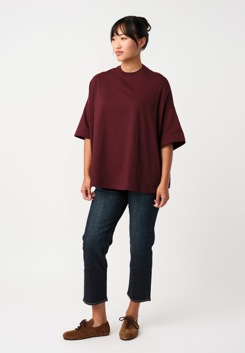 Plan C Knit Cotton Jersey Cut & Sew Boyfriend Tee in Burgundy Red