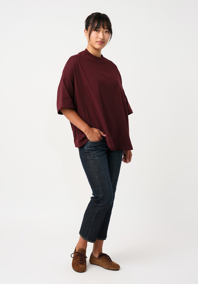 Plan C Knit Cotton Jersey Cut & Sew Boyfriend Tee in Burgundy Red