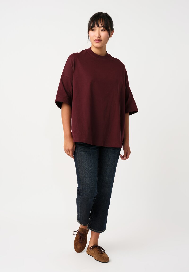 Plan C Knit Cotton Jersey Cut & Sew Boyfriend Tee in Burgundy Red