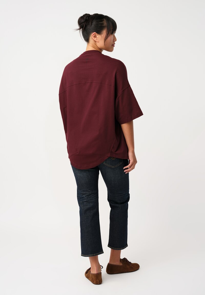 Plan C Knit Cotton Jersey Cut & Sew Boyfriend Tee in Burgundy Red