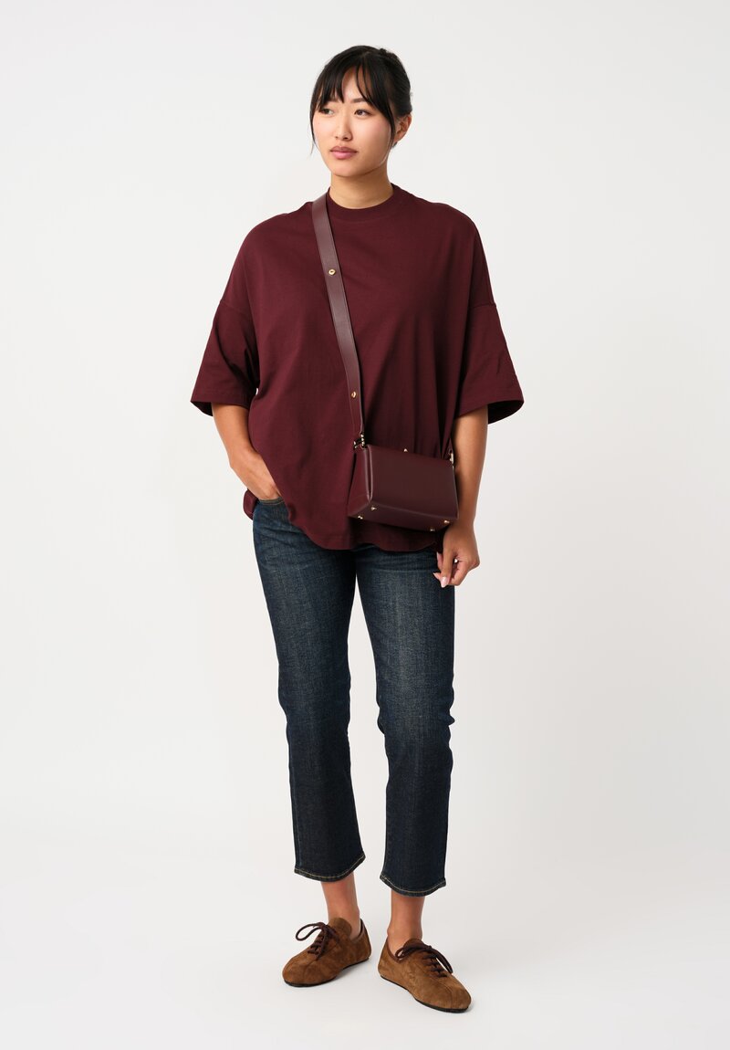 Plan C Knit Cotton Jersey Cut & Sew Boyfriend Tee in Burgundy Red