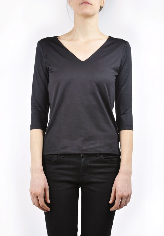 A'Nue Line V Neck Top in Black