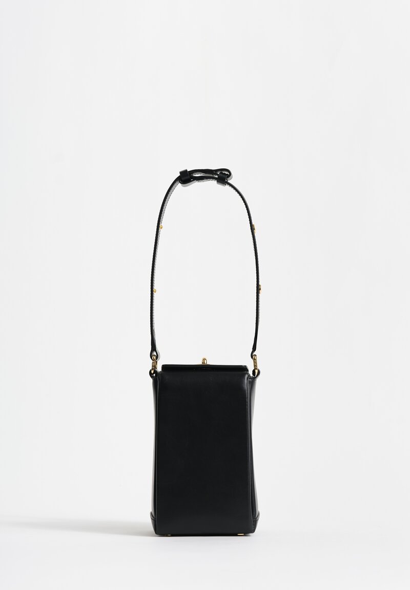Plan C Vitello Calf Leather & Brass Tall Grace Hand Bag in Obsidian Black