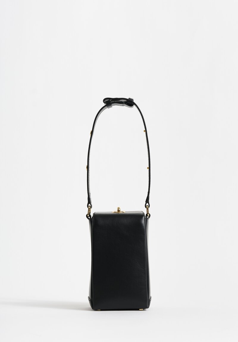 Plan C Vitello Calf Leather & Brass Tall Grace Hand Bag in Obsidian Black