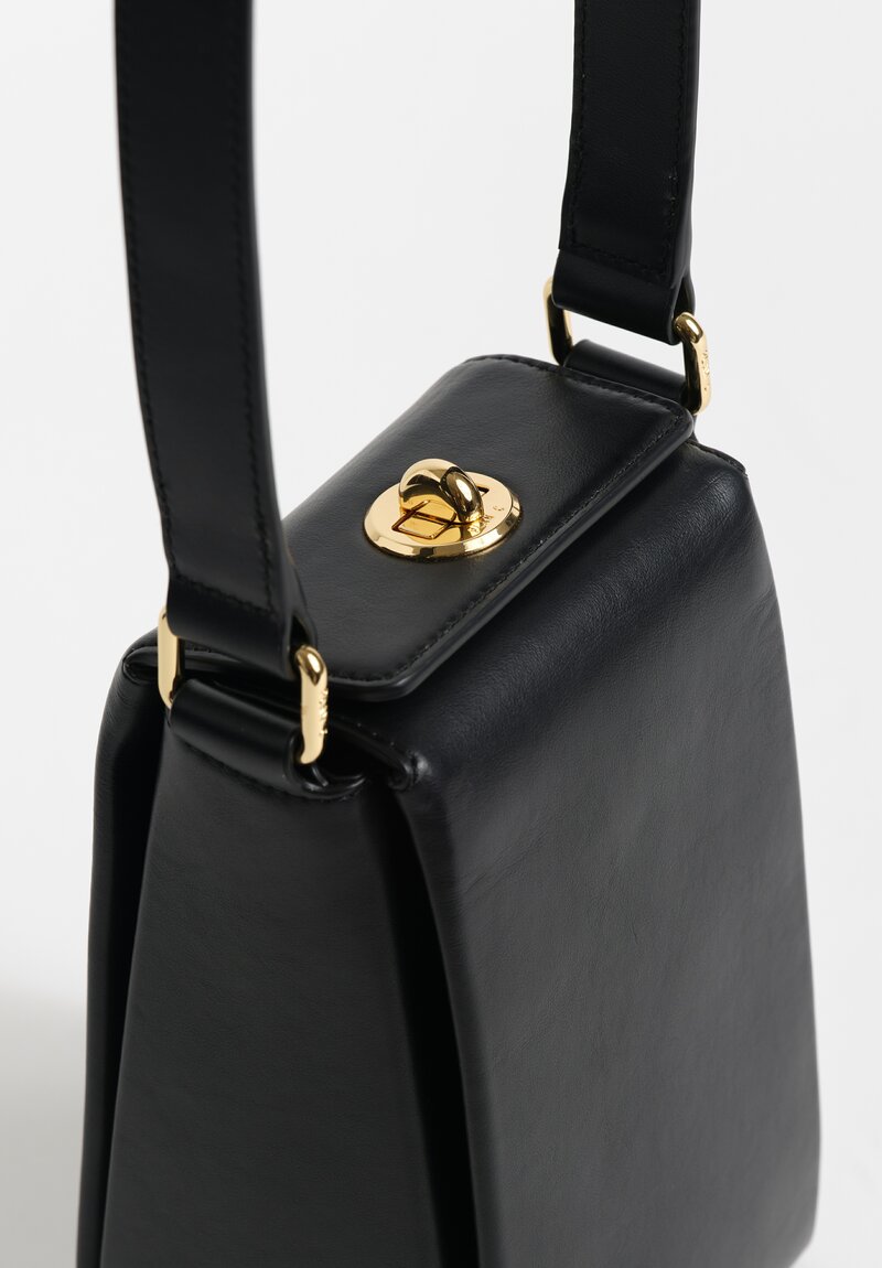 Plan C Vitello Calf Leather & Brass Tall Grace Hand Bag in Obsidian Black