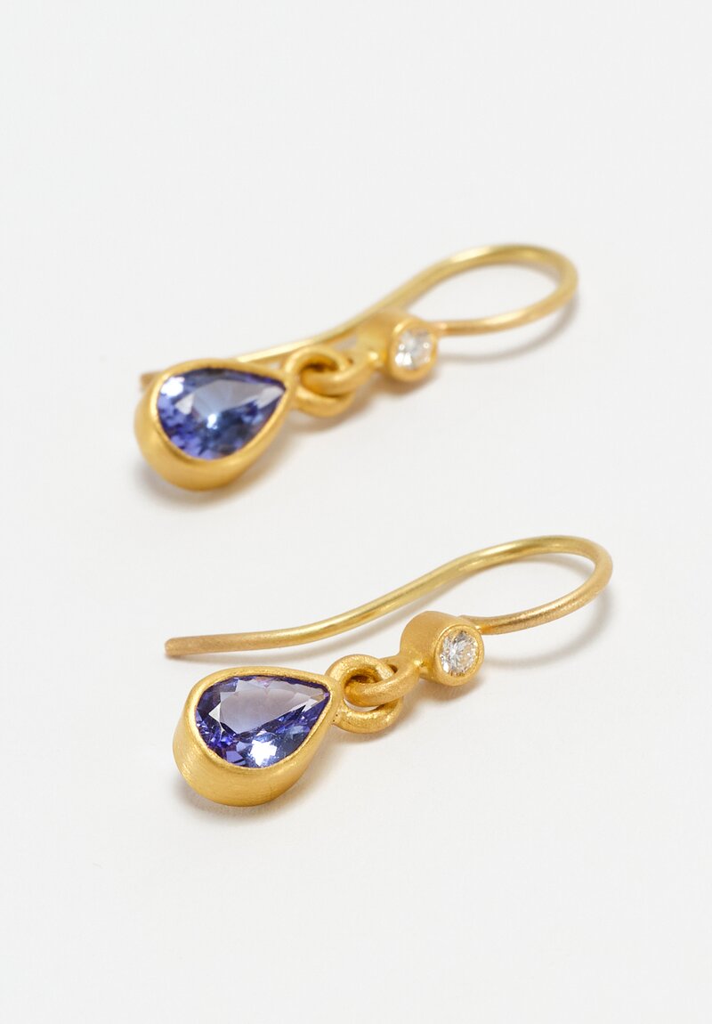 Denise Betesh 18K & 22K, Pear Cut Tanzanite & Diamond Drop Earrings