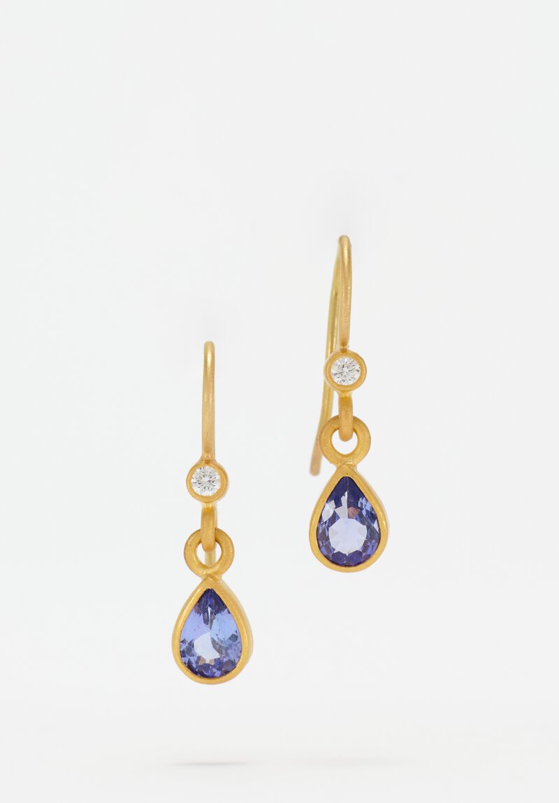 Denise Betesh 18K & 22K, Pear Cut Tanzanite & Diamond Drop Earrings