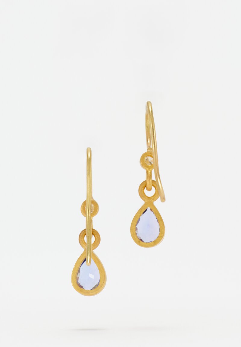 Denise Betesh 18K & 22K, Pear Cut Tanzanite & Diamond Drop Earrings