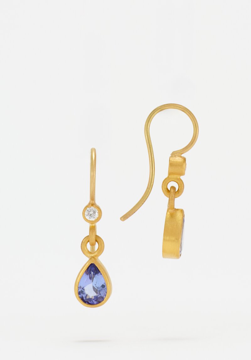 Denise Betesh 18K & 22K, Pear Cut Tanzanite & Diamond Drop Earrings