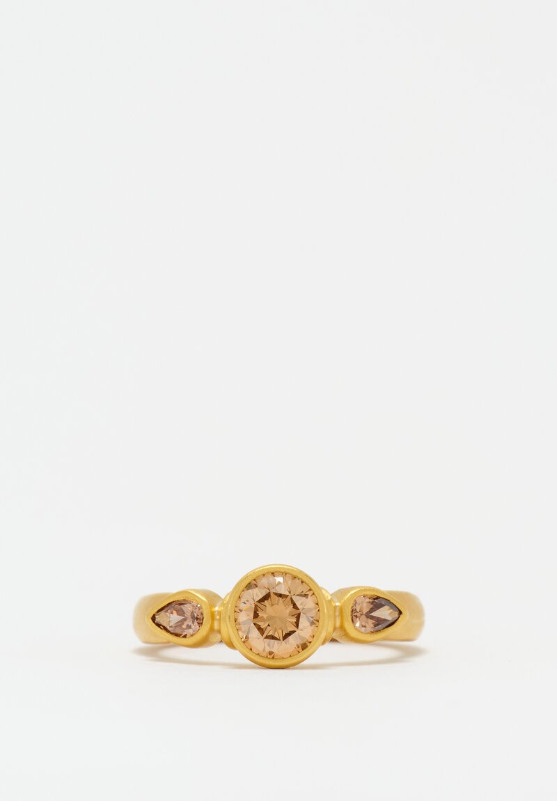 Denise Betesh 20K & 22K Brilliant Round & Pear Cut Champagne Diamond Trio Ring 6.75