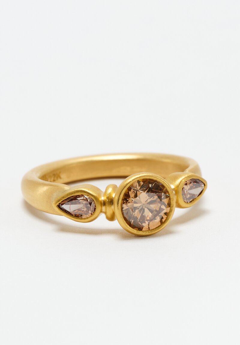 Denise Betesh 20K & 22K Brilliant Round & Pear Cut Champagne Diamond Trio Ring 6.75