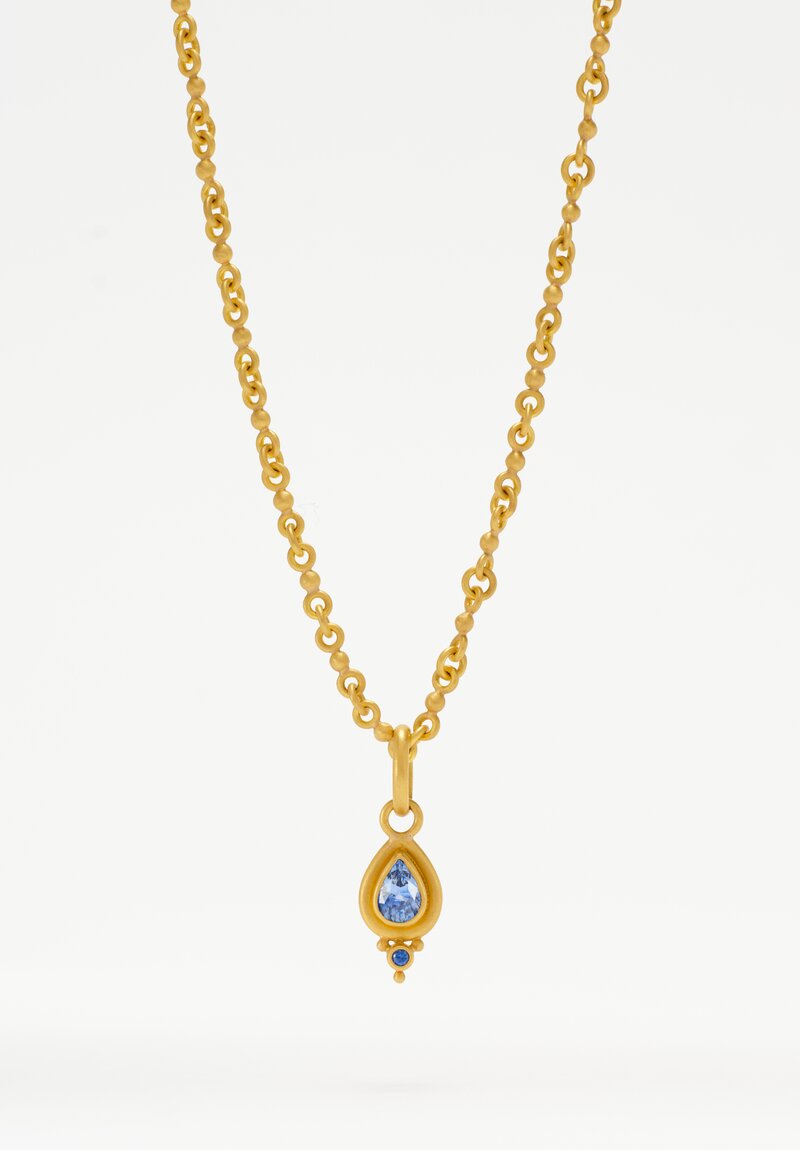 Denise Betesh 22K Bezel Set Pear & Round Cut Sapphire Pendant 1.10ct