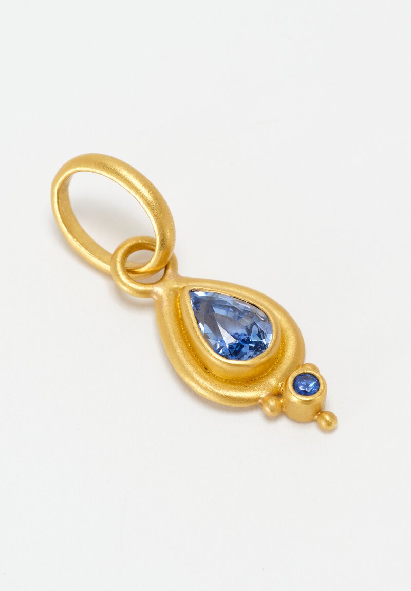 Denise Betesh 22K Bezel Set Pear & Round Cut Sapphire Pendant 1.10ct