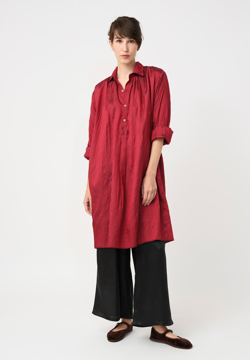 Christian Peau Silk Pop-Over Tunic in Cherry Red