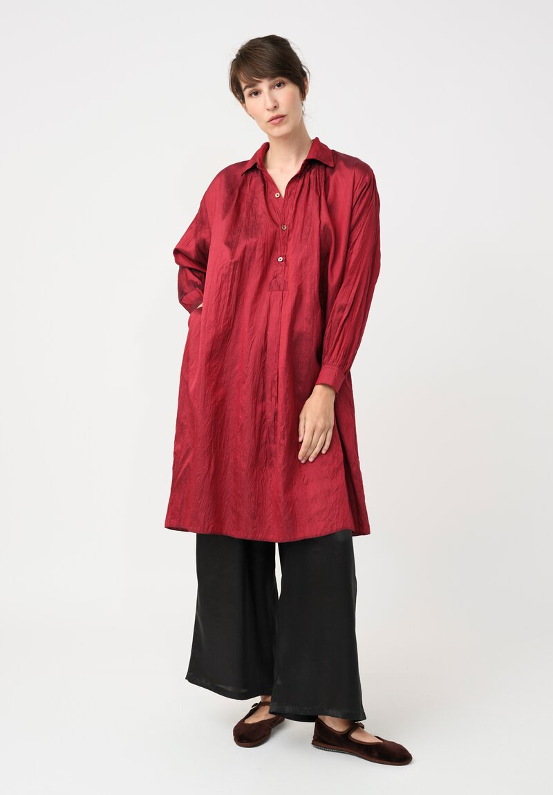 Christian Peau Silk Pop-Over Tunic in Cherry Red