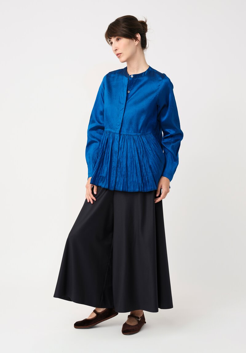 Christian Peau Silk Peplum Top in Ocean Blue