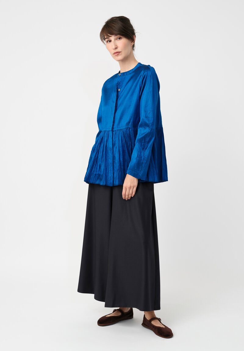 Christian Peau Silk Peplum Top in Ocean Blue