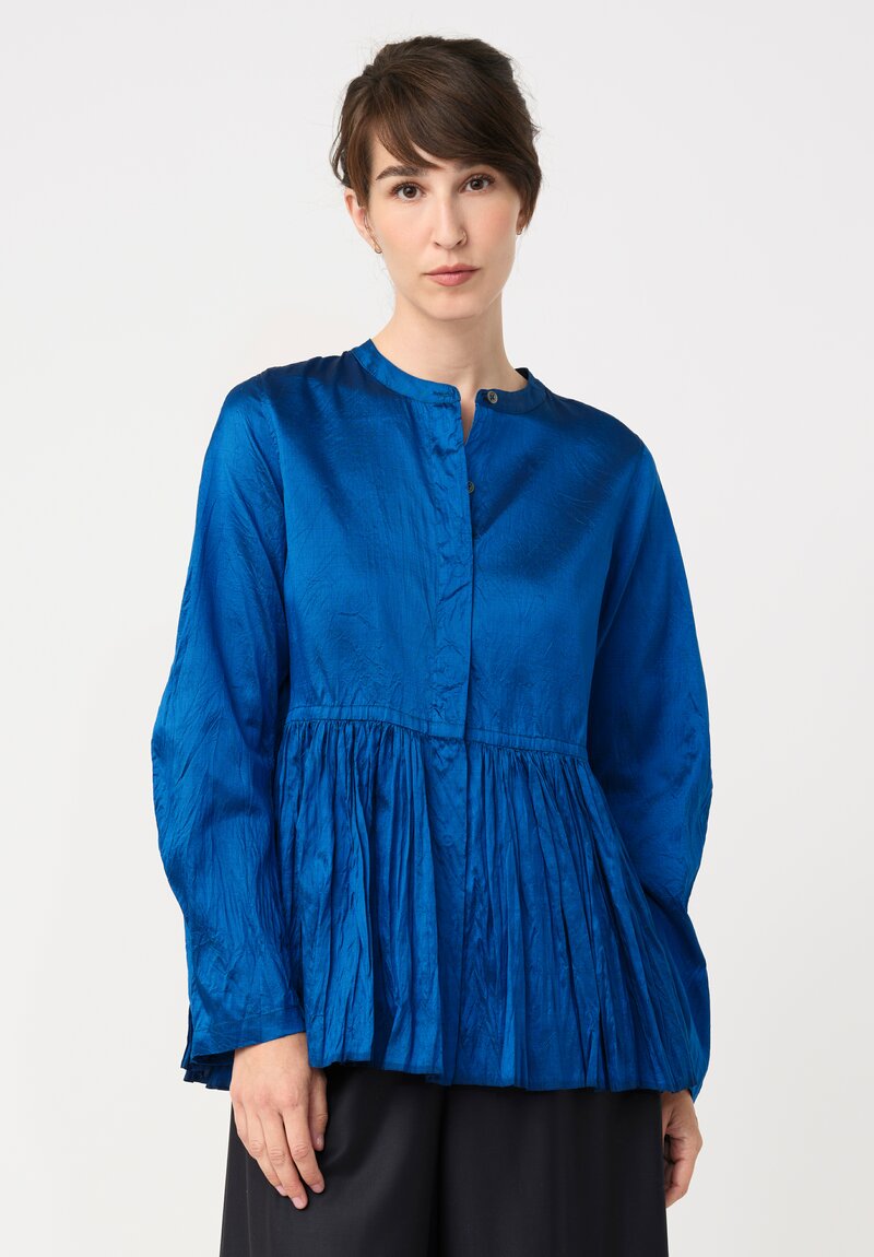 Christian Peau Silk Peplum Top in Ocean Blue