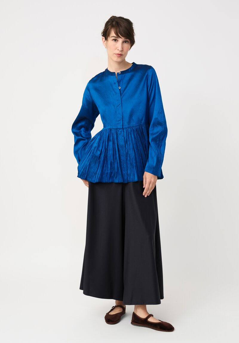 Christian Peau Silk Peplum Top in Ocean Blue