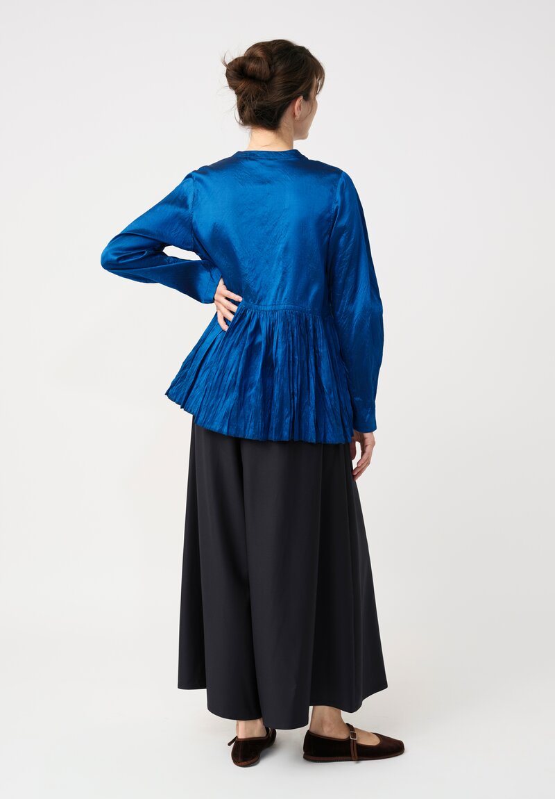 Christian Peau Silk Peplum Top in Ocean Blue