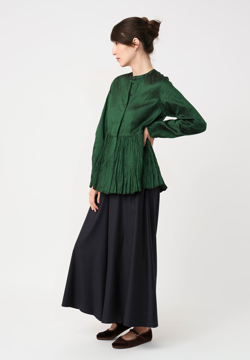 Christian Peau Silk Peplum Top in Emerald Green