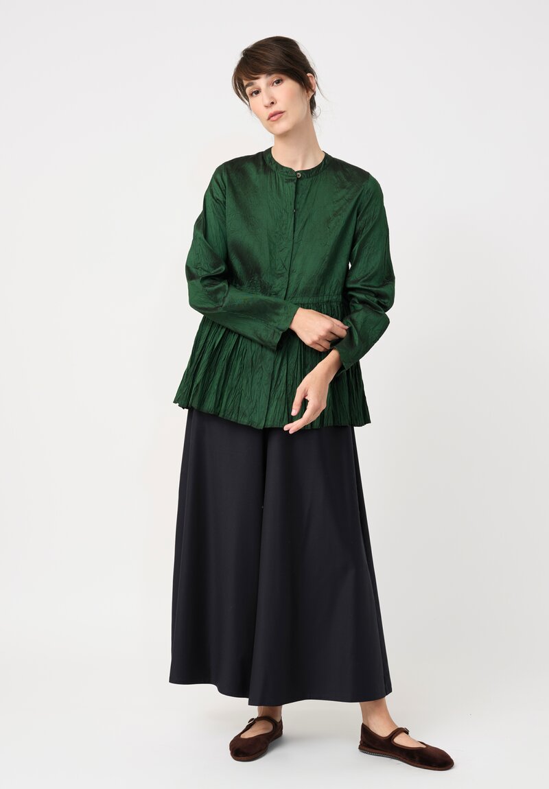 Christian Peau Silk Peplum Top in Emerald Green
